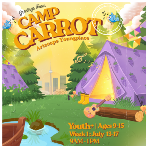 a poster for camp carrot with a tent in the background