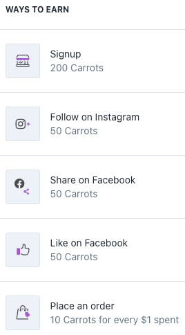 A list of ways to earn Carrot Club 'carrots'